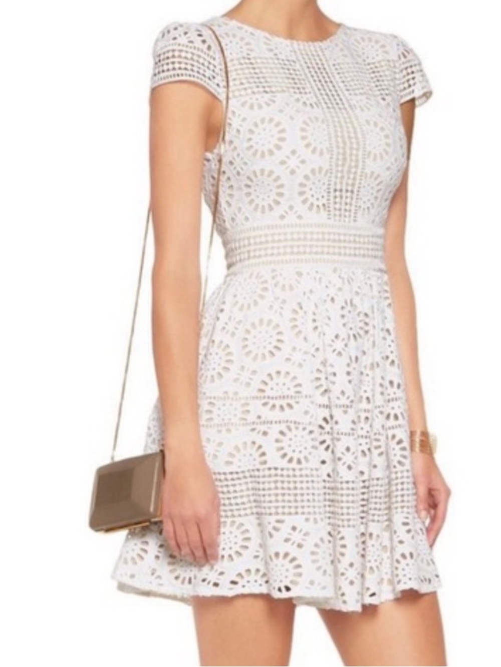 Alice + Olivia Imani White Eyelet Lace Dress